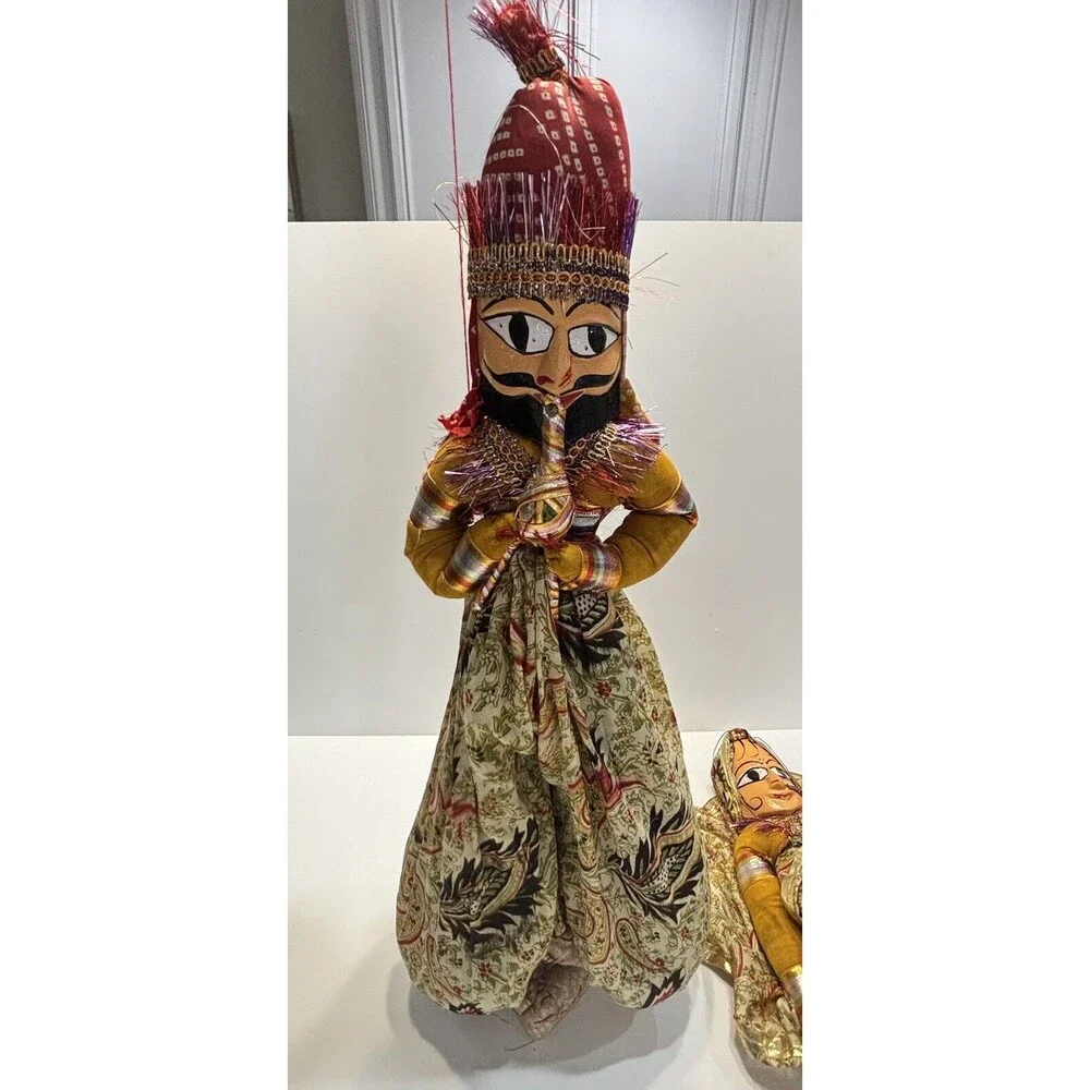 Vtg Marionette Handmade Indian Rajasthan Puppet Wood Set Snake Charmer Folk Art